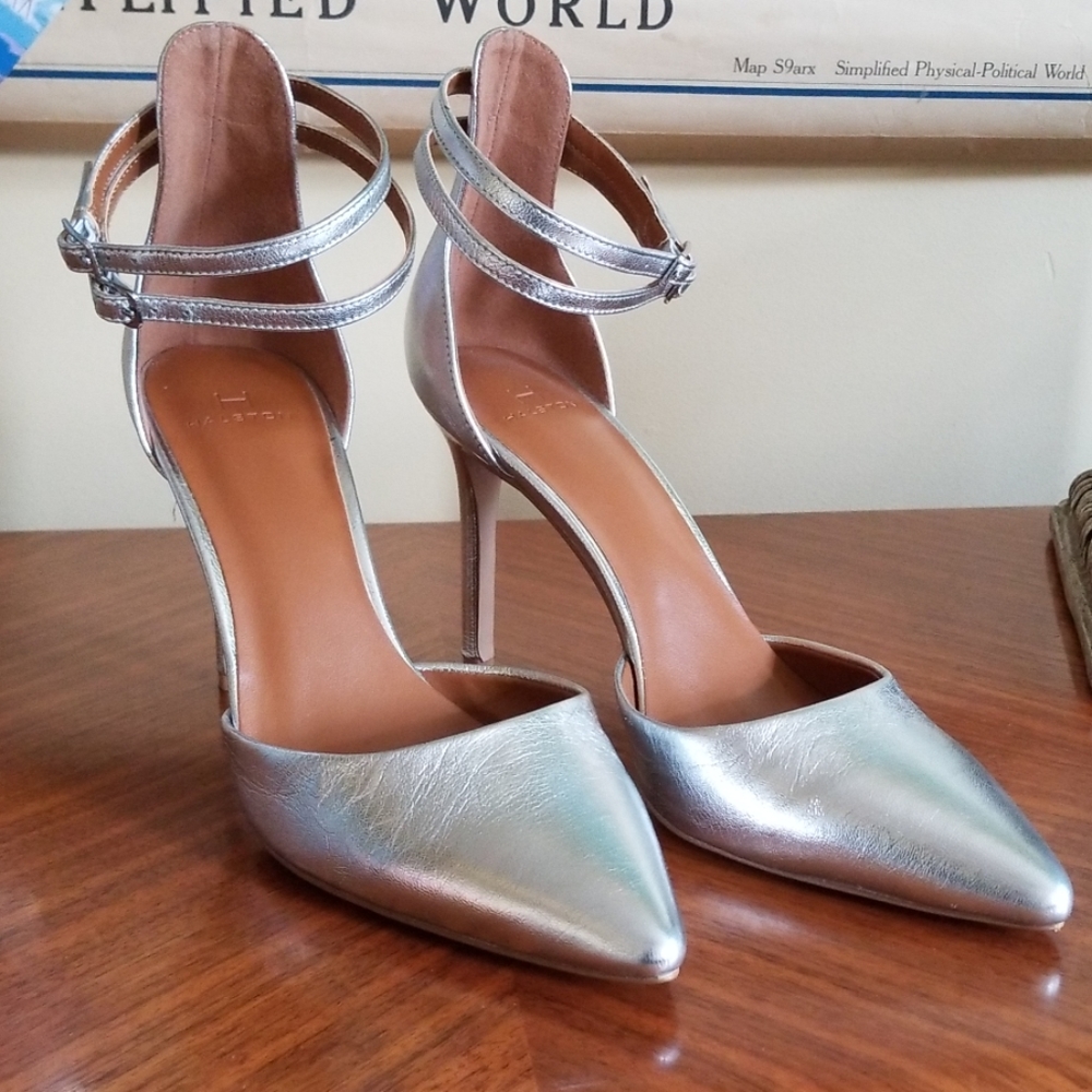 Women's Halston leather ankle strap heels